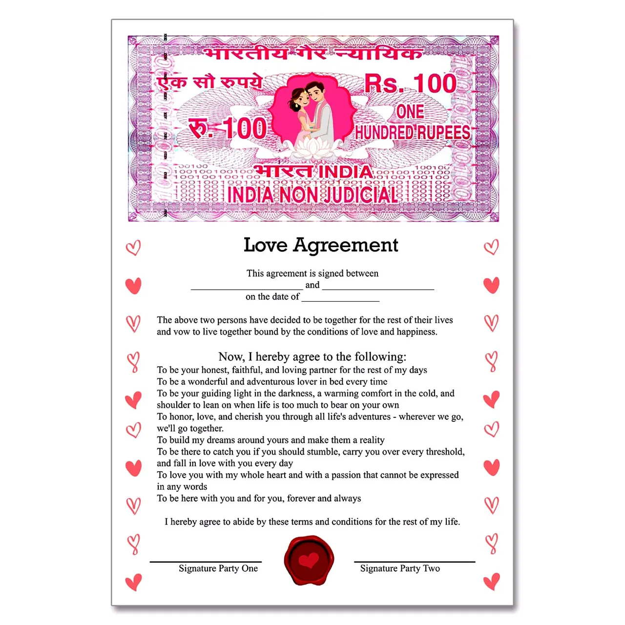 Love Agreement Stamp Paper