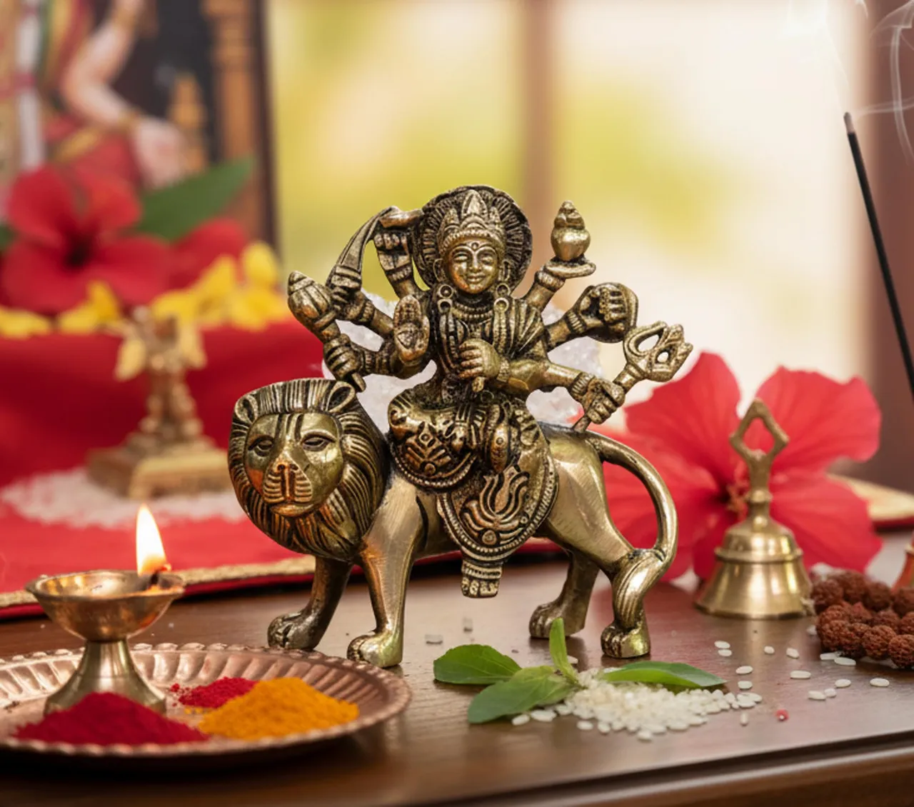 Palm-Sized Brass Durga